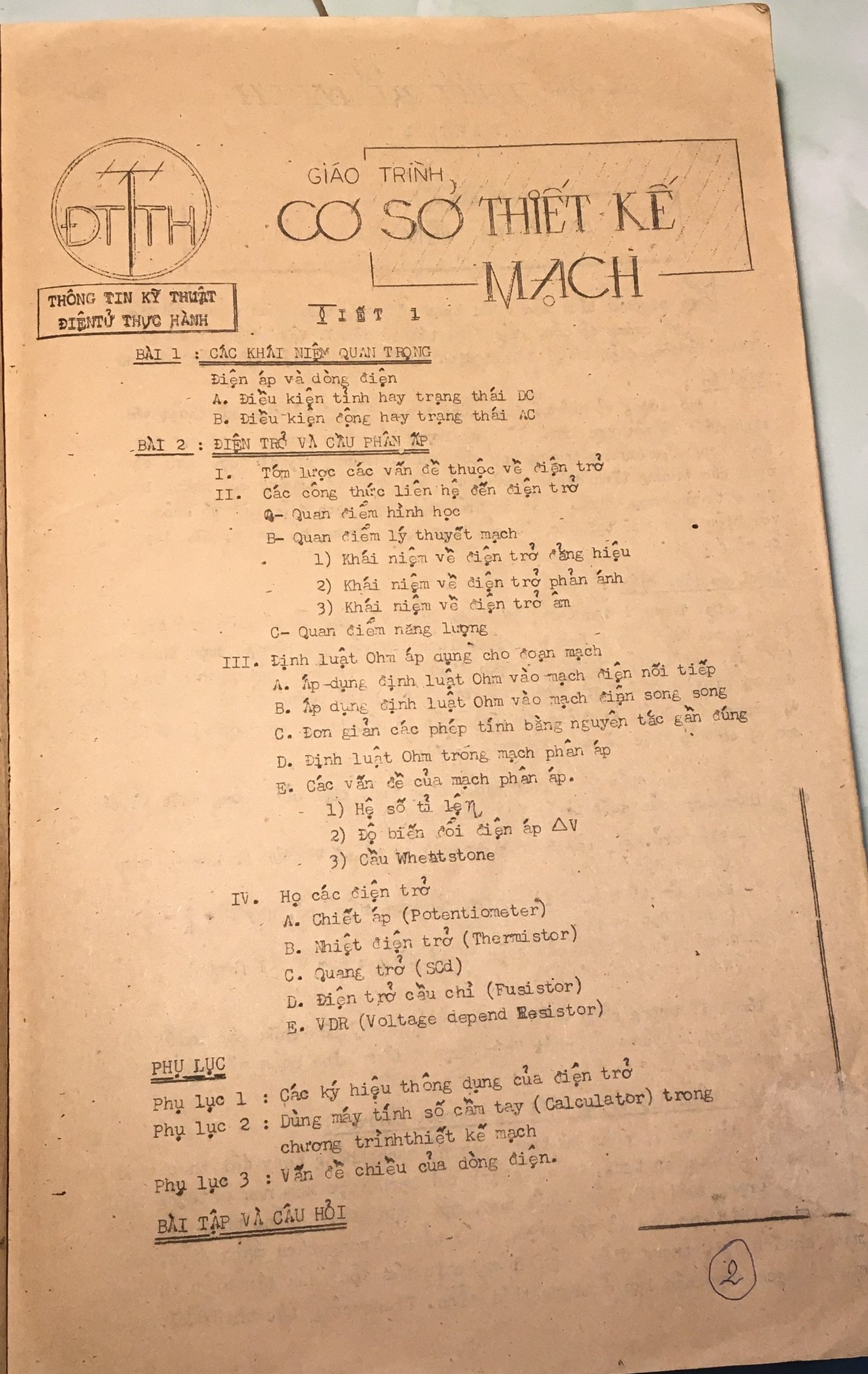 Cơ sở thiết kế mạch - bài 2