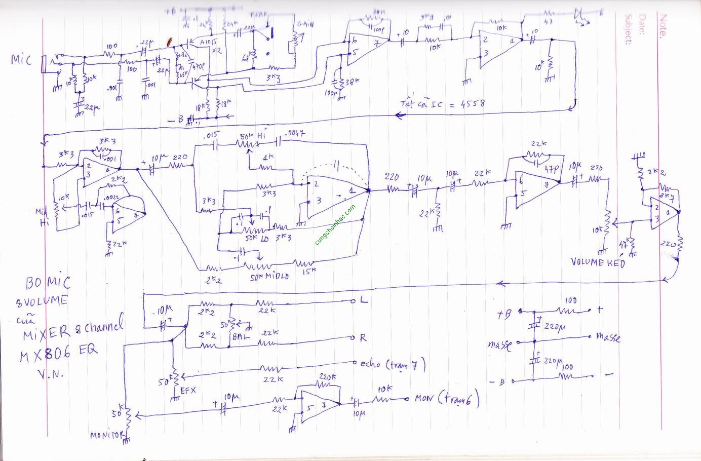 Bo Mic trong Mixer VN, MX806, 4IC, 8 volume.