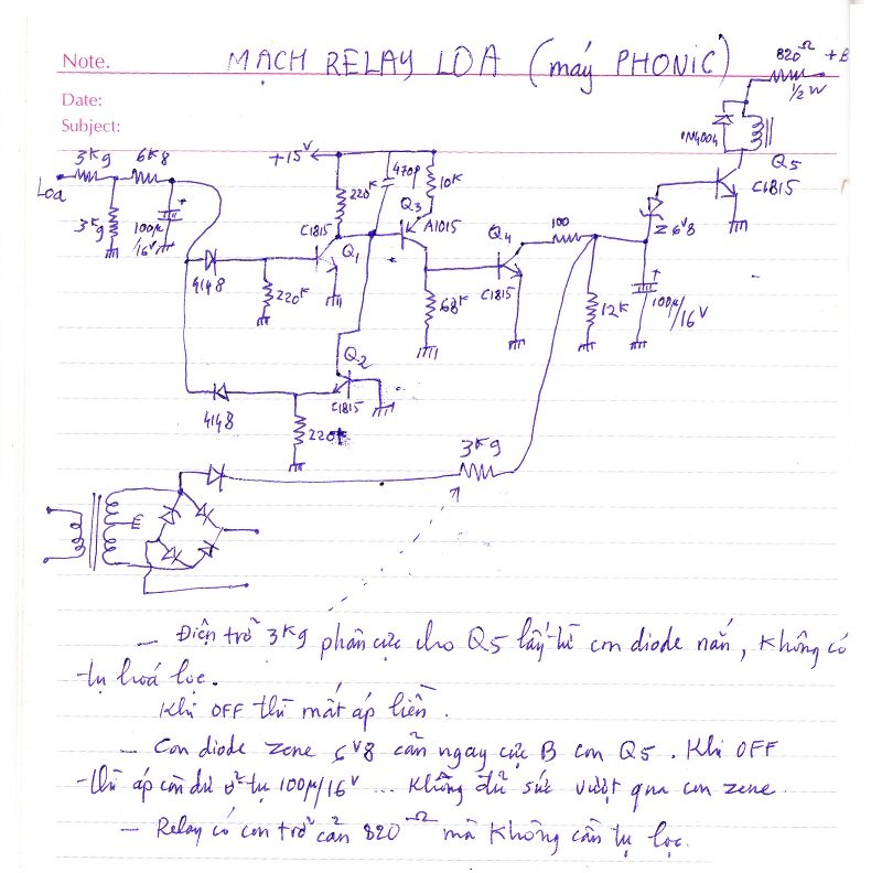Mạch relay loa của ampli Phonic
